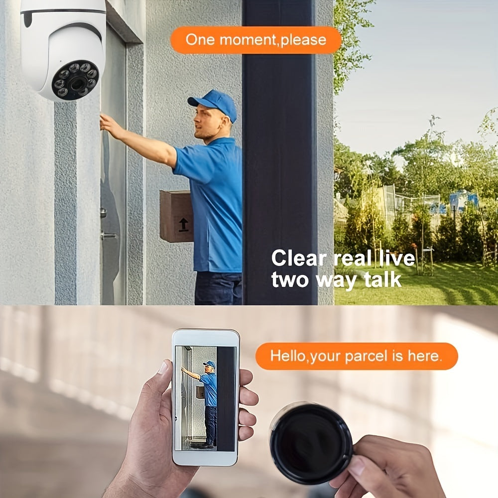 E27 Wifi Camera: Wireless 355-degree Panoramic IP Camera with 1080P Resolution. Features Smart Home Surveillance, Motion Detection Alarm, Night Vision, Two-way Communication, Indoor Monitoring, and Care Security Capabilities.