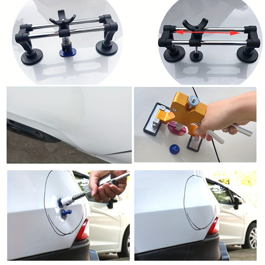 Car dent repair kit with options of 28 or 71 pieces for auto body dent removal using suction cups.