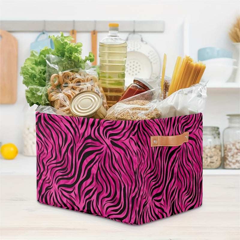 Elegant Leopard Print Storage Bin with Handles - Durable Organizer Basket for Toys, Clothes & Gifts, in Peach Red - Folds Flat for Easy Storage