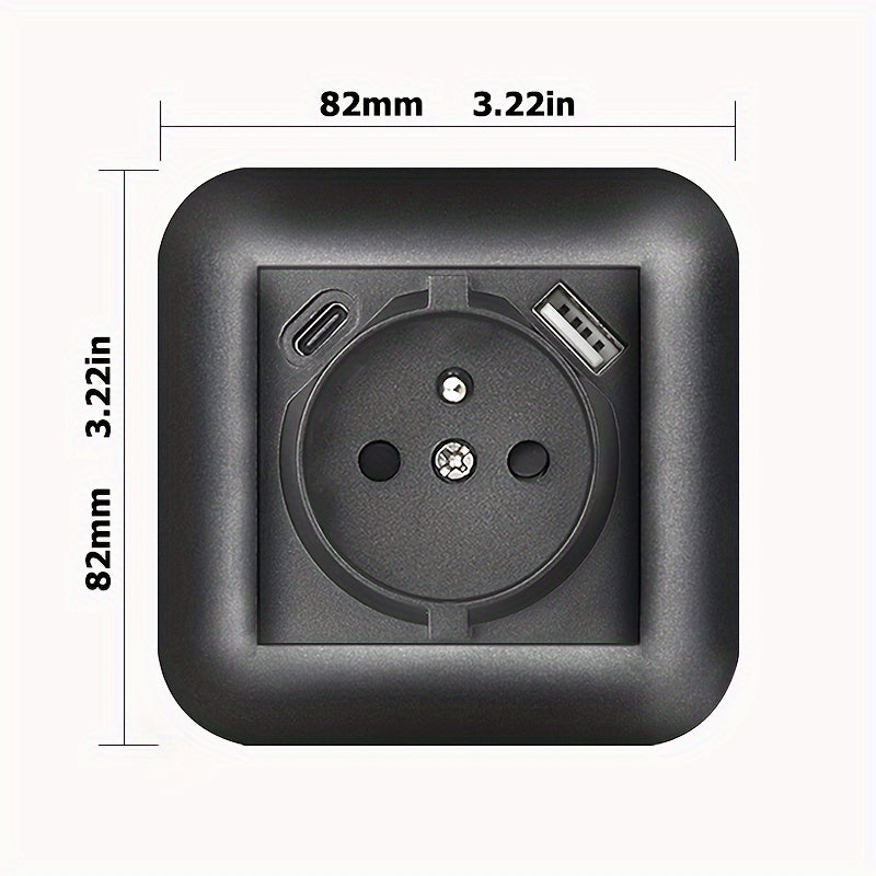 EU Standard 16A Wall Power Socket with USB Port, Type-C, and Flame Retardant Panel in Black/White/Grey - Ideal for Home Appliances, Rounded Edge Design.