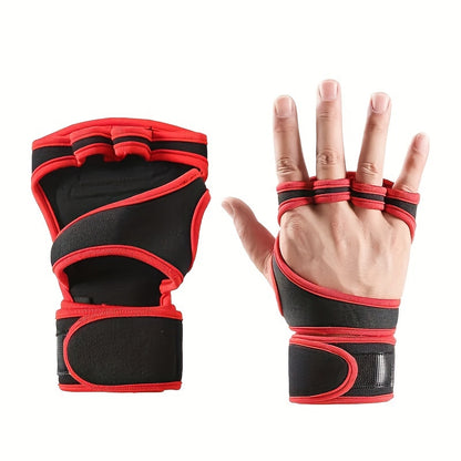 Weightlifting Gloves with Adjustable Support, Breathable Knit, Black with Hook-and-Loop Closure - Ideal for Fitness, Sports, Bodybuilding.