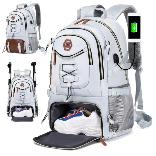 Large capacity outdoor travel backpack with 17-inch laptop compartment, suitable for men and women for sports camping.