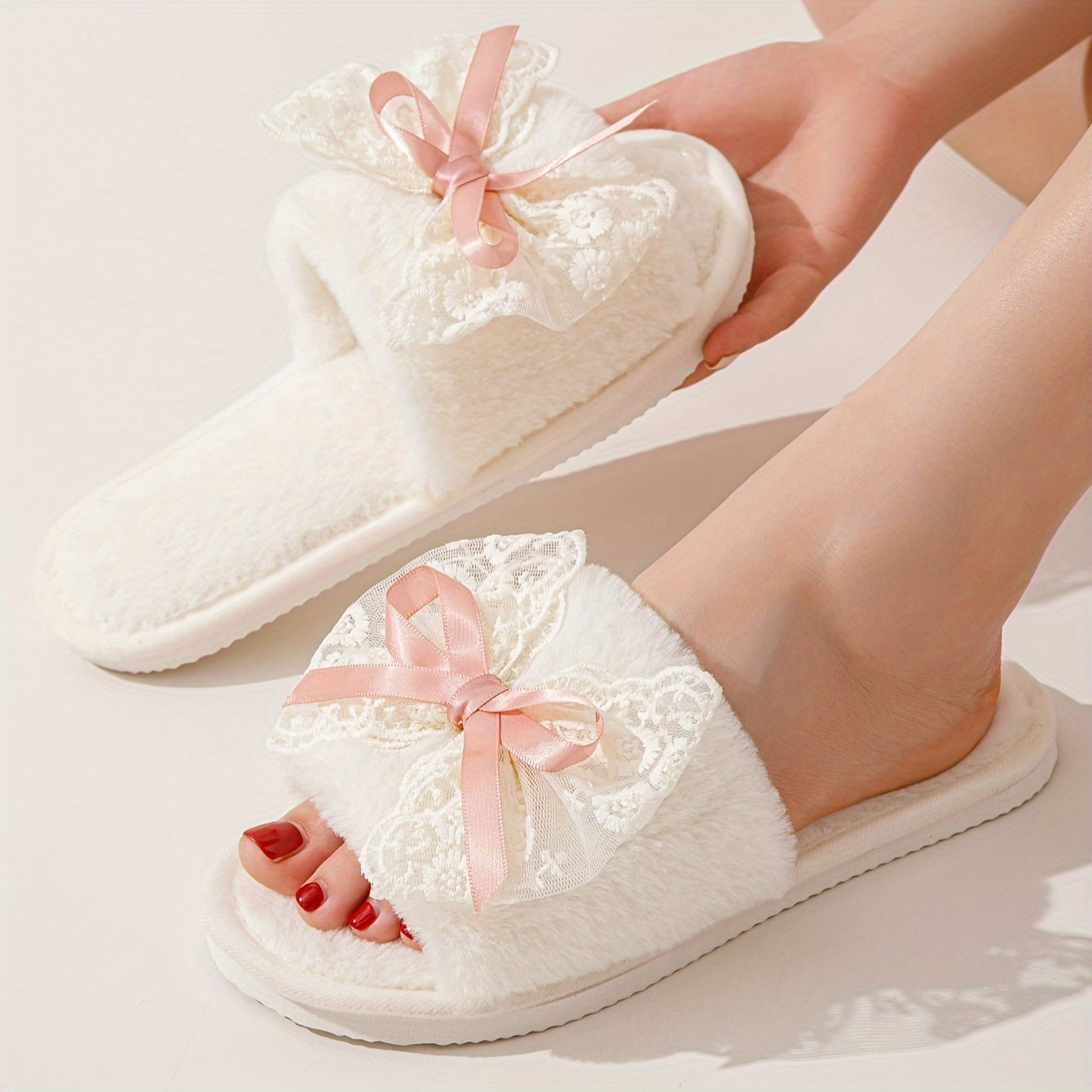 Women's Casual Bowknot Lace Slippers - Comfortable Indoor House Shoes with Soft Fabric Upper, EVA Sole, All-Season Design - Cixi Production Area