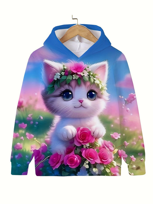 New cat hoodie sweatshirt for boys and girls in cute autumn and winter style.