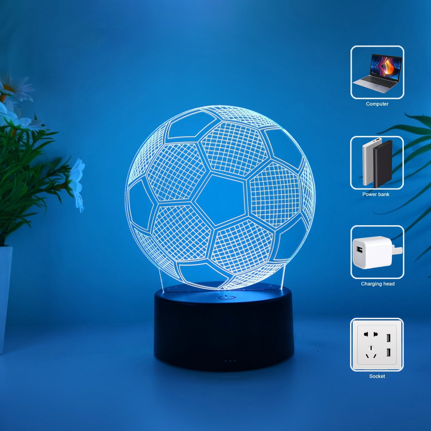 3D LED night light for football fans, great gift for sports lovers. USB powered, touch control, ideal for special occasions.