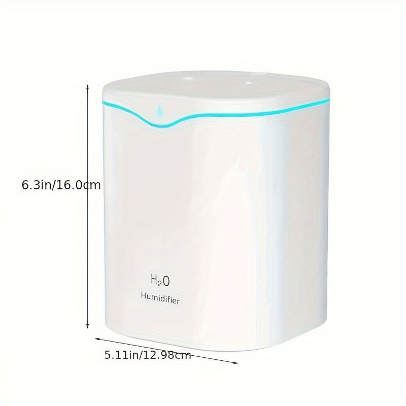 Portable ultrasonic humidifier with USB, dual mist, quiet operation, aromatherapy, 7-color nightlight, auto shut-off for home and travel.