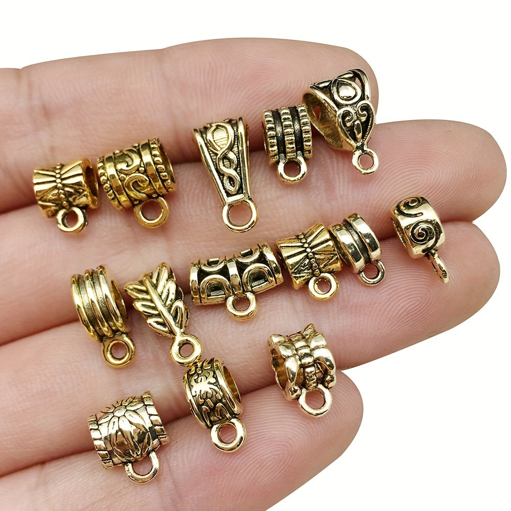 Get creative with these 120 pieces of Antique Golden Zinc Alloy Bail Tube Beads! Perfect for adding a touch of charm to your European bracelet pendants and other jewelry making projects. These versatile spacer beads are ideal for crafting accessories and