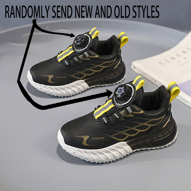 Casual low top sneakers with rotating button for boys, lightweight shock-absorbing option for running fitness.