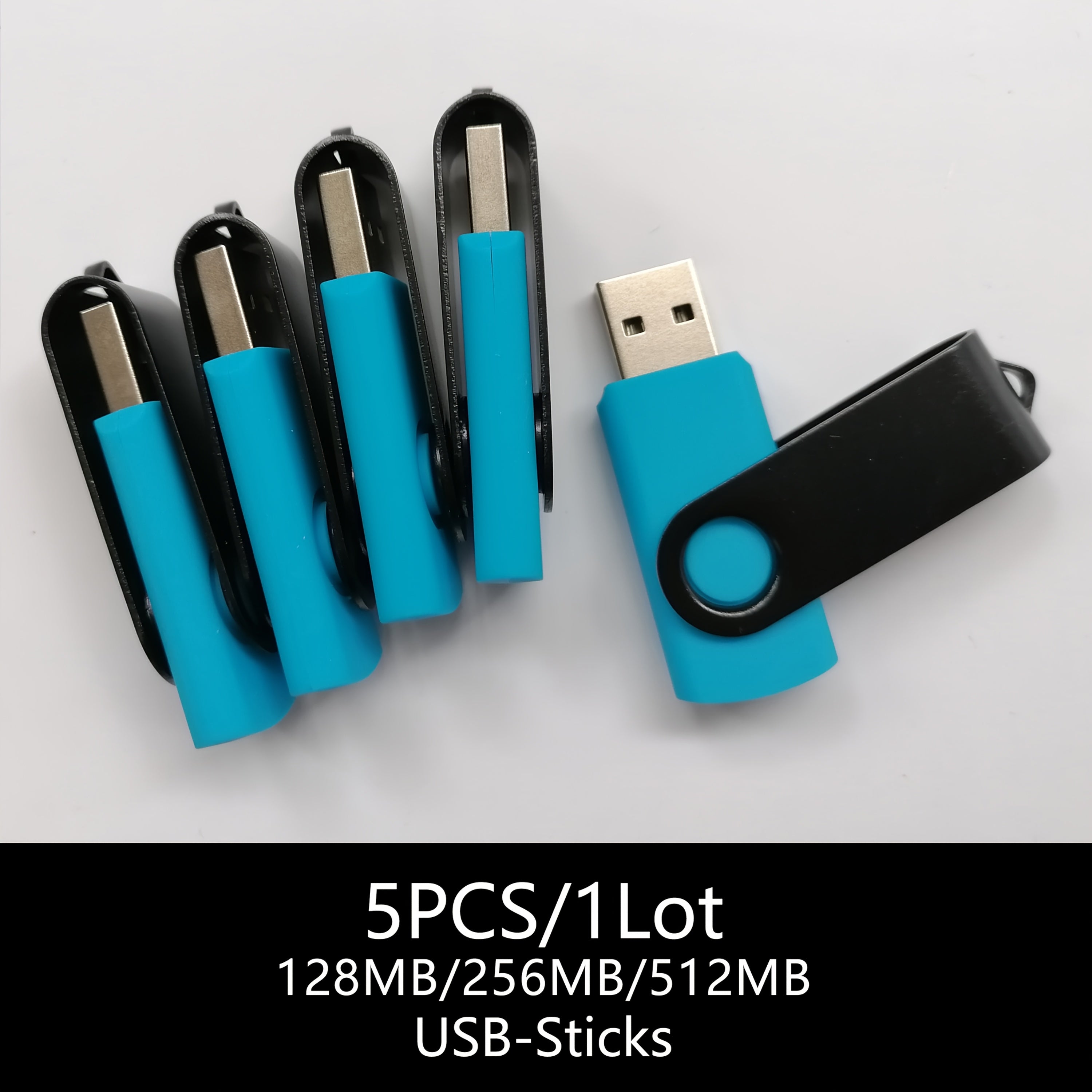 5-Pack of Thumb Drive Flash Memory Sticks with USB 2.0 High-Speed Data Storage, Capacity Of 128MB/256MB/512MB, Sky Blue Color for PC Mac Backup and File Sharing.