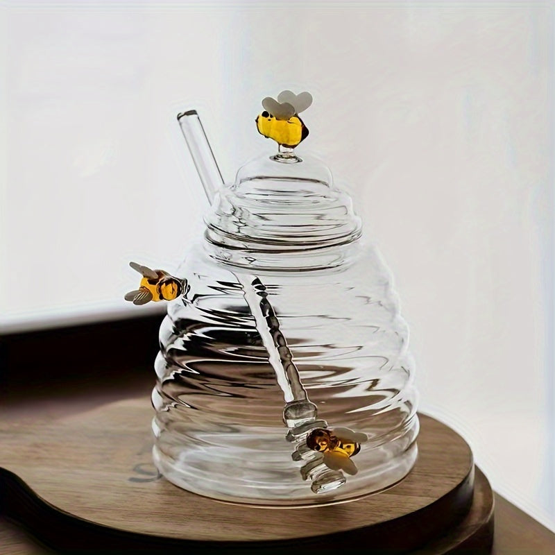 Animal-themed glass honey jar with lid - Ideal for kitchen and dining use.