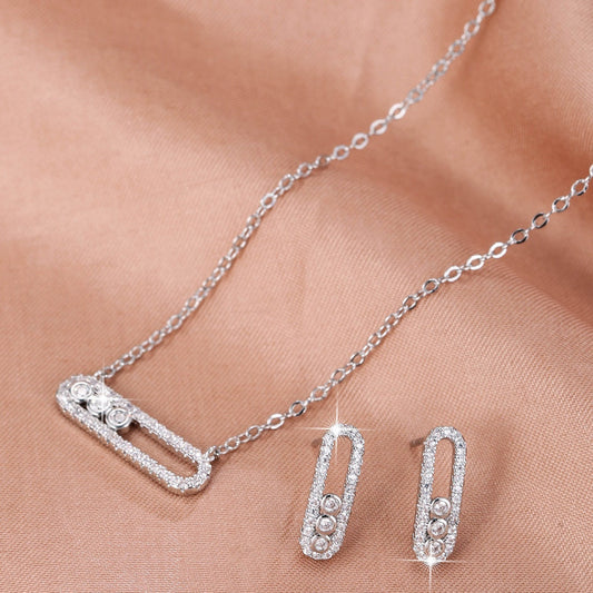 Sparkling Zirconia Pendant Necklace and Dangle Earrings Set in Paperclip Design - Perfect Gift for Valentine's Day, Anniversaries, Birthdays, or any Special Occasion