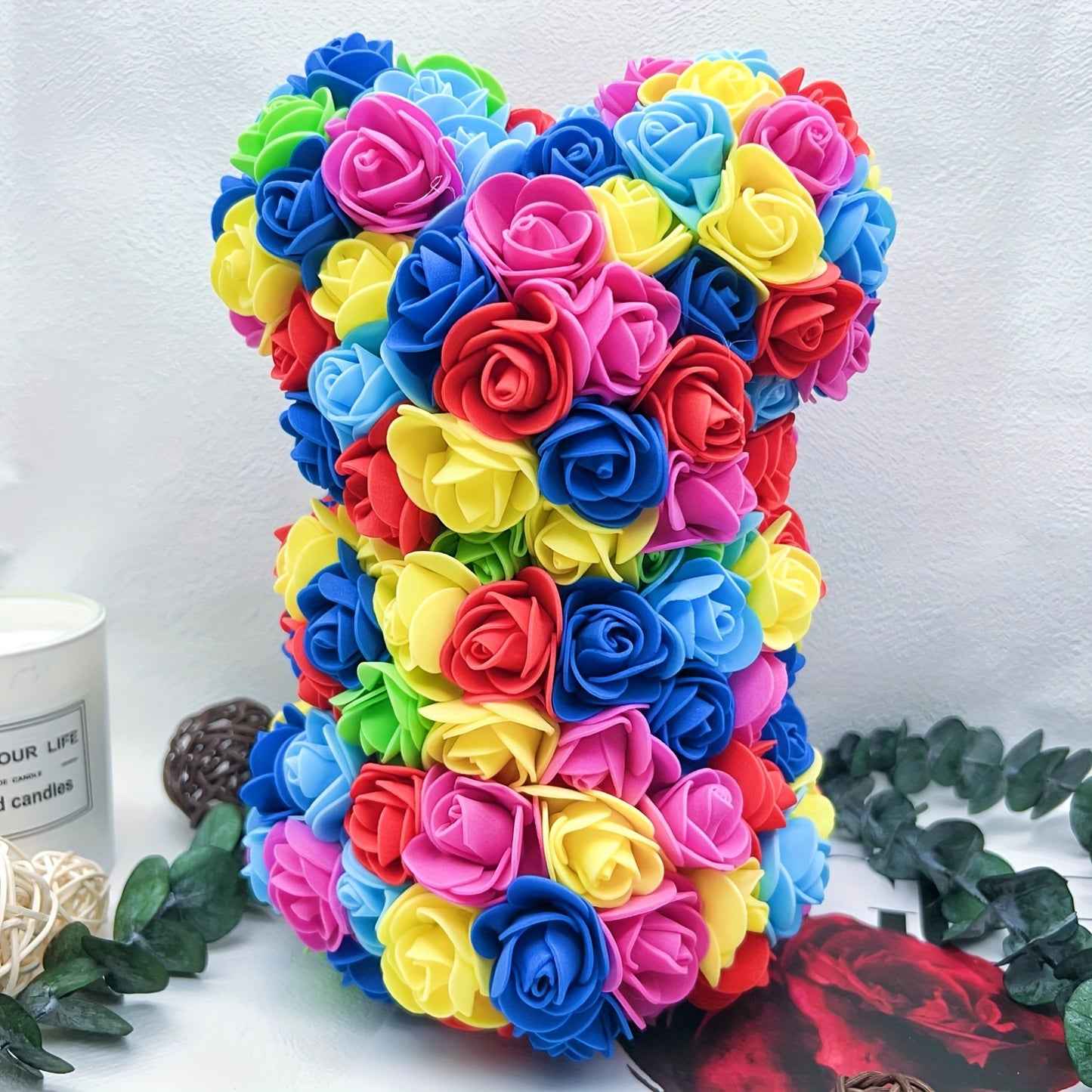 10" Eternal Rose Bear - Lifelike Foam Flower Teddy, Ideal for Valentine's Day, Home Decor & Romantic Occasions, Qixi Festival, 25cm