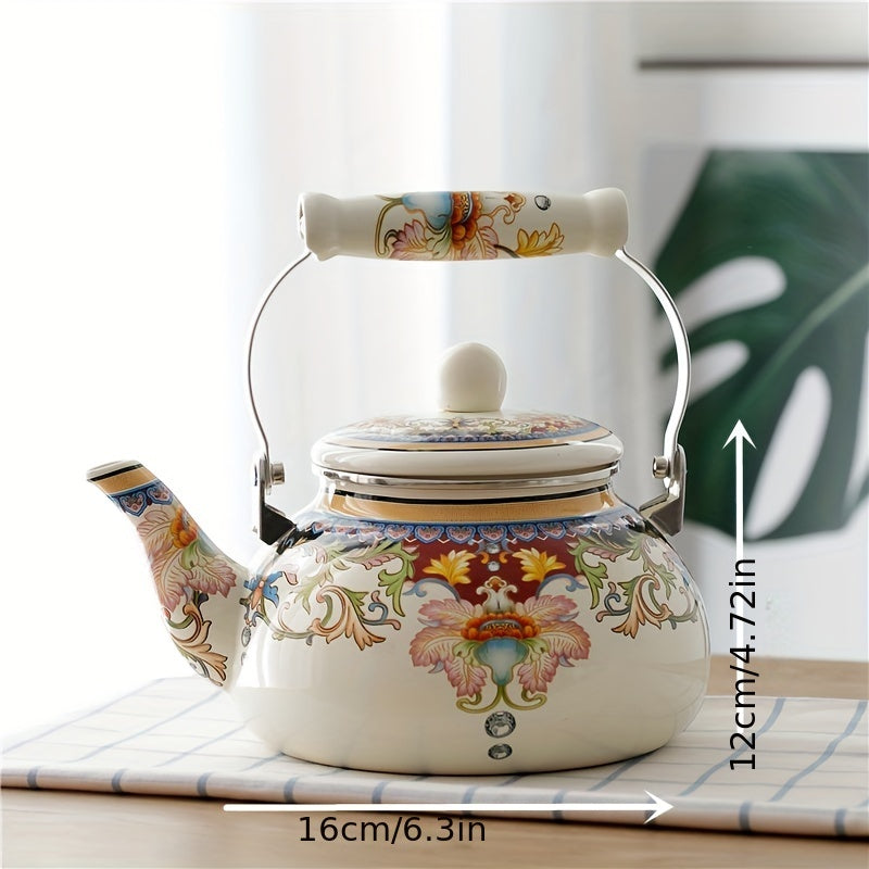 Enamel Porcelain Water Kettle, Thickened Flat Bottom, 2.5L Capacity, for Home Use. Suitable for Cold Water, Tea, Milk Tea. Compatible with Induction Cooker and Gas Stove.