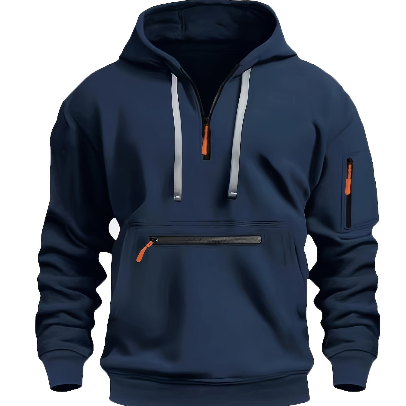 Men's Solid Color Half-Zip Casual Hoodie with Kangaroo Pocket for Fall/Winter Wear