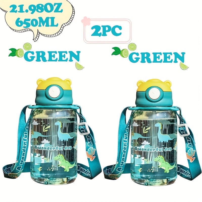 2-Pack of 20.98OZ Bear Water Bottles with Straw & Strap - Hand washable, BPS free, ideal for school, travel, sports, holidays and celebrations.