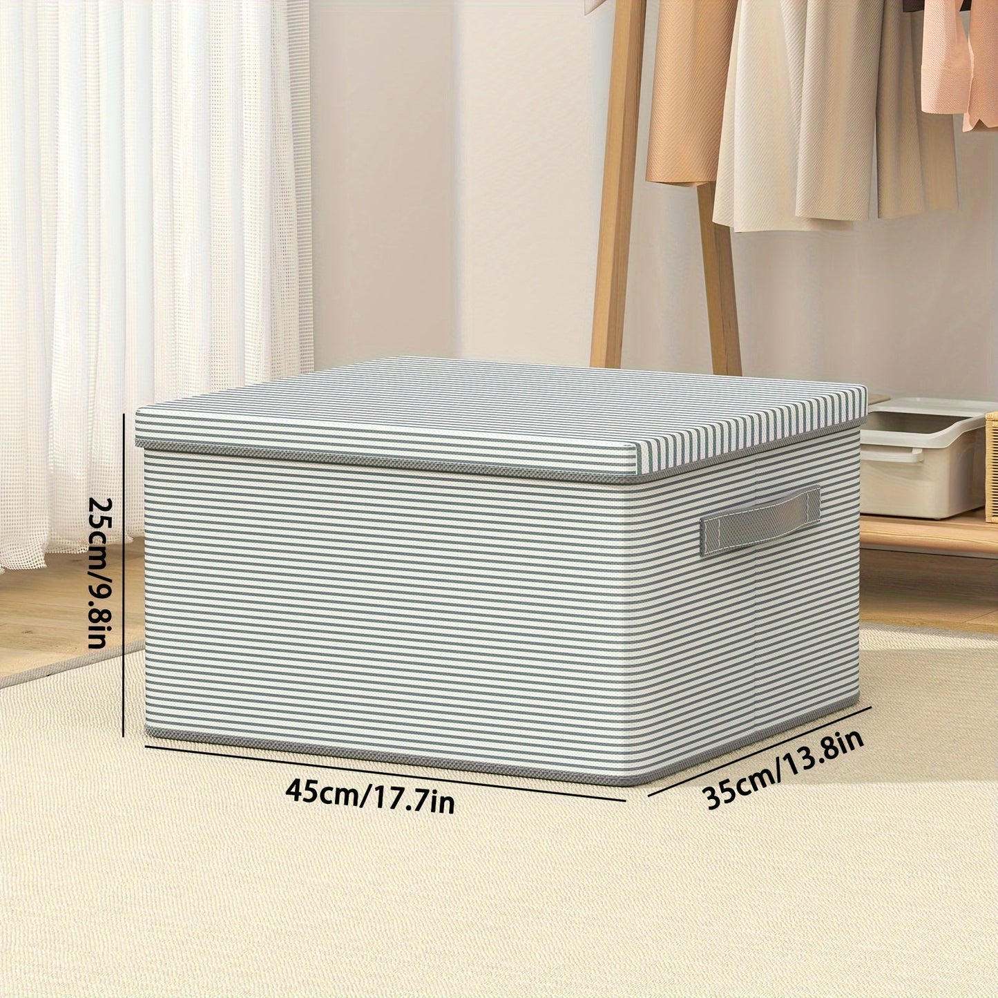 Space-saving storage box with lid by YOUFEN - made of non-woven fabric, great for organizing clothes, quilts, and toys in your bedroom or while traveling.