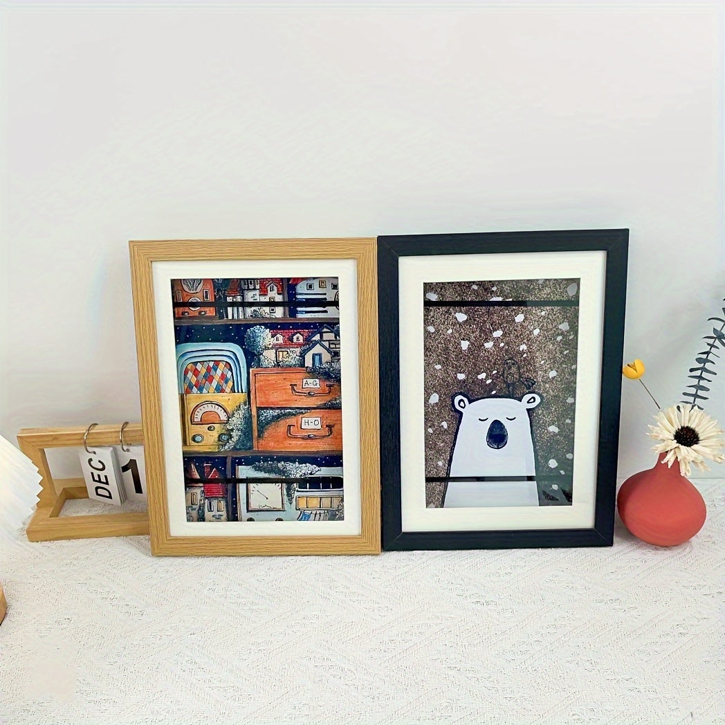 Children's art picture storage frame with a two-fold A4 wooden photo frame.