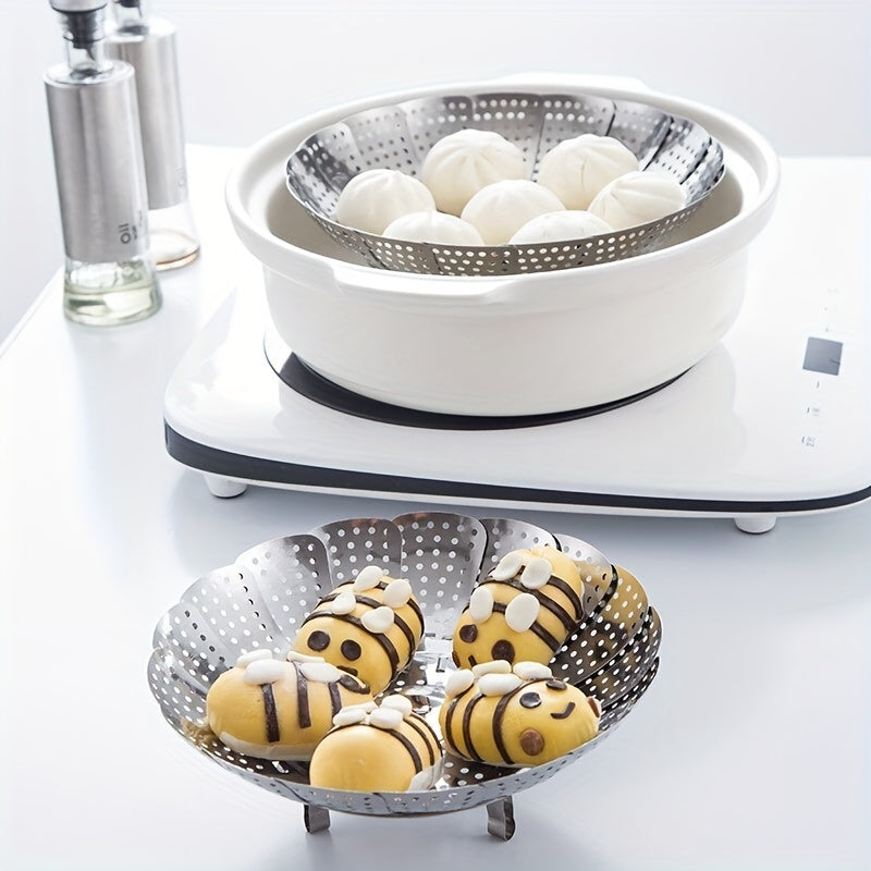 One piece Telescopic Stainless Steel Steamer Basket - Collapsible Steaming Rack for Nutritious and Tasty Dishes