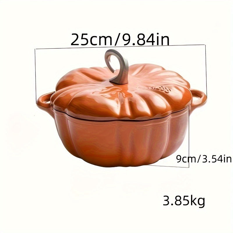 Enamel Pumpkin-Shaped Cooking Pot - Versatile Soup and Stew Pan for Home and Professional Kitchens