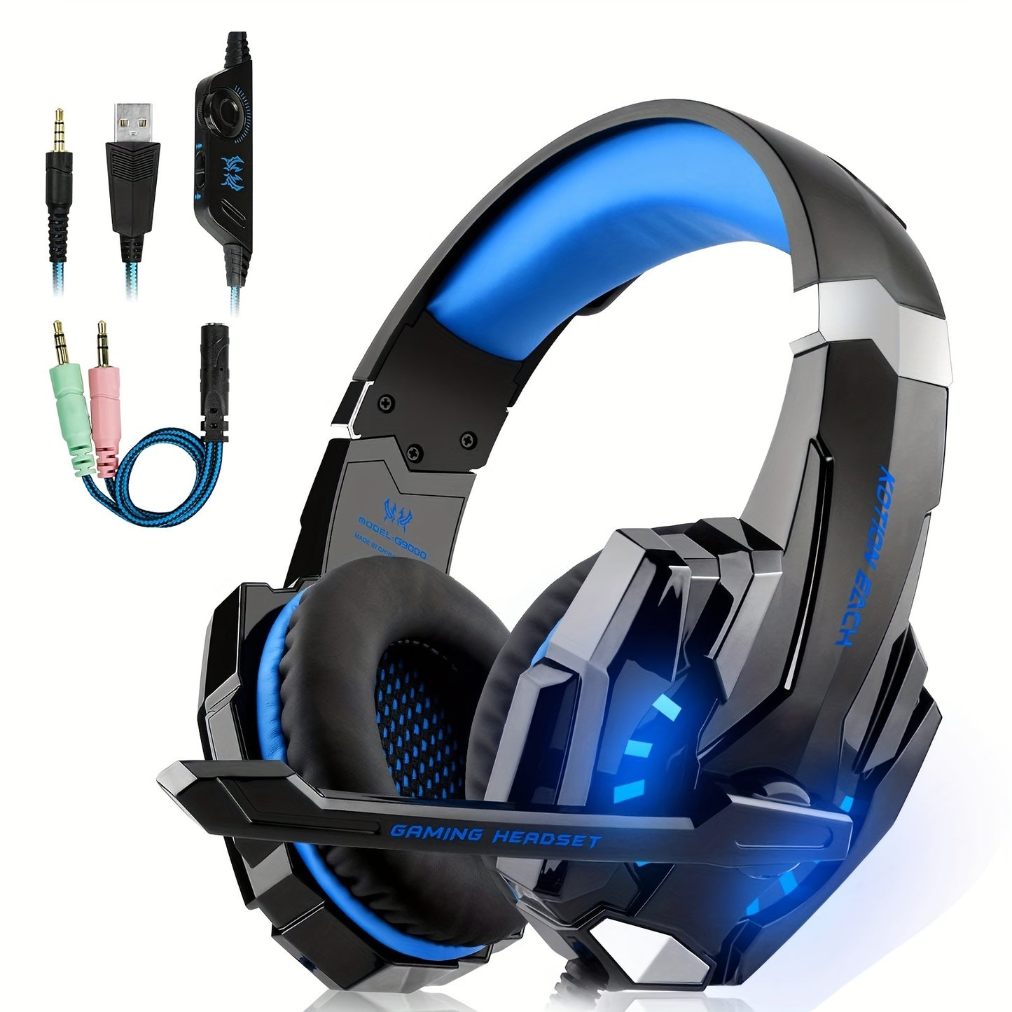 G9000 Stereo Gaming Headset with Noise Cancelling Mic and LED Light for PS4, Xbox One, PS5.