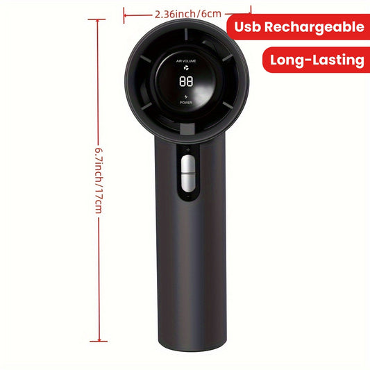 Adjustable speed settings handheld fan, rechargeable via USB, ideal for outdoor use, students, and as a gift, with long-lasting battery life.