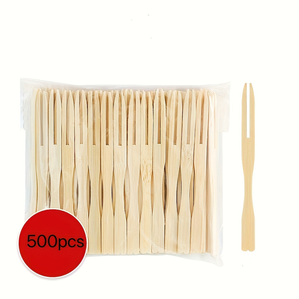 Disposable Mini Food Choices: 100 pieces of Double Fork Fruit Cocktail Forks for Secondary Tableware at Party Supplies for Appetizers, Cocktails, Fruits, Pastries, and Snacks. Total of 500 pieces available.