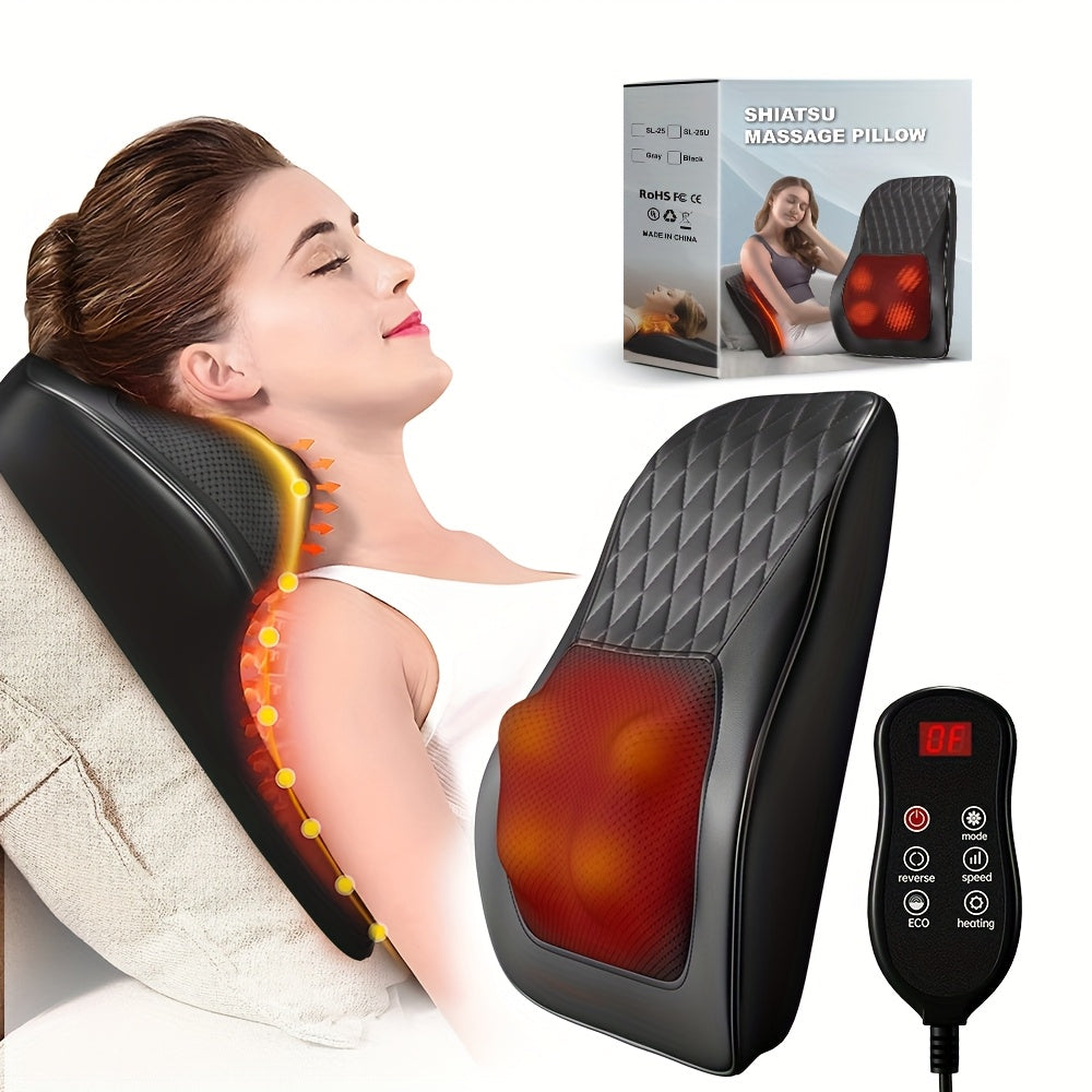 3D kneading massage pillow with heat and USB rechargeable polyester back massager for neck, shoulder, and leg. Family grade, unscented with 2000mAh lithium battery for home office