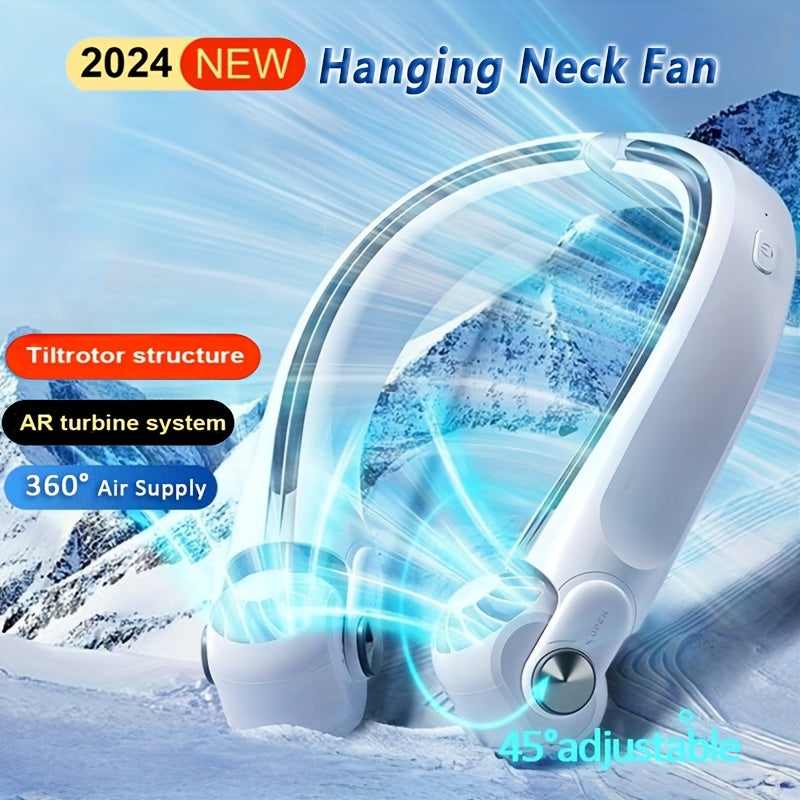 Introducing the 2024 Enhanced Bladeless Portable Neck Fan with 360° Rotating Airflow - Convenient, Rechargeable, Customizable Speeds, Ideal for Both Indoor & Outdoor Activities, USB Rechargeable, Comes with Power Cable.