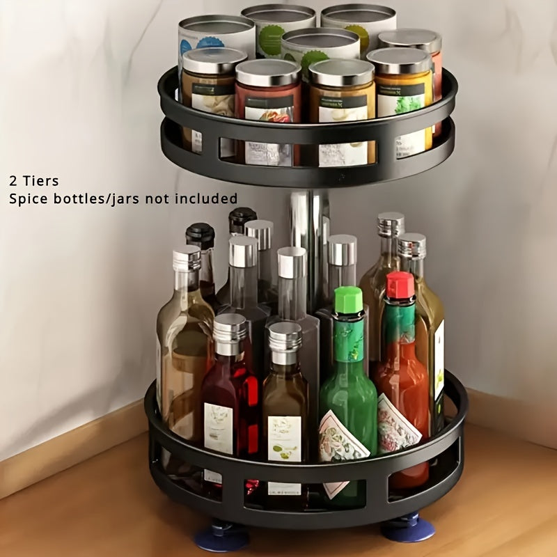 Round 3-Tier Rotating Storage Rack for Kitchen - Versatile Organizer for Spices, Cosmetics, Salt, Sauce, and Vinegar!