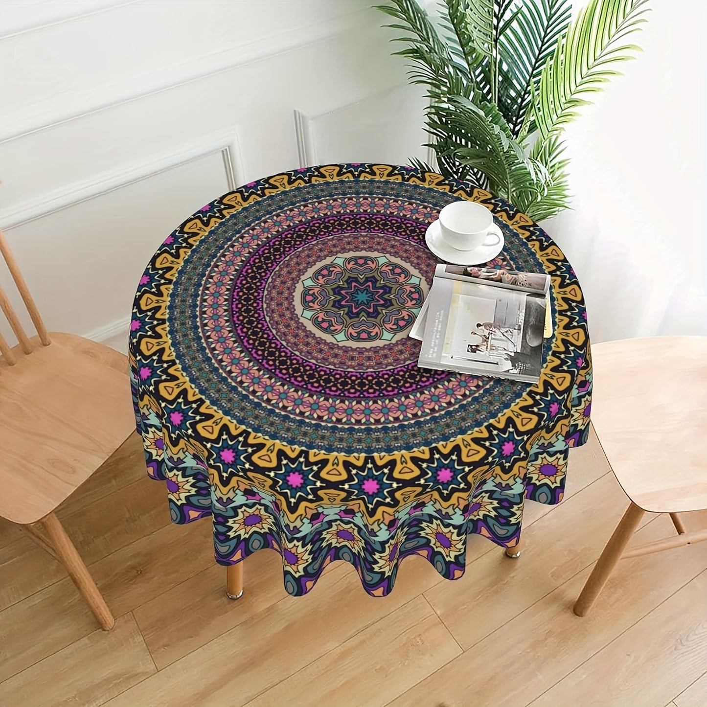 1 piece Bohemian Mandala Round Tablecloth - Waterproof Polyester for Kitchen, Dining, Holidays, Picnics, Camping