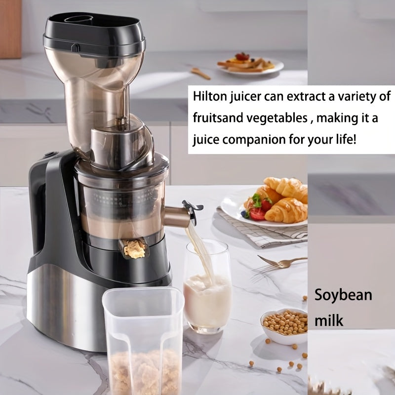 EU Plug Hilton Cold Press Juicer, 300W Slow Masticating Machines with Large Feed Chute for Whole Fruits & Vegetables, Easy to Clean, High Juice Yield, DIY Ice Cream, Stainless Steel