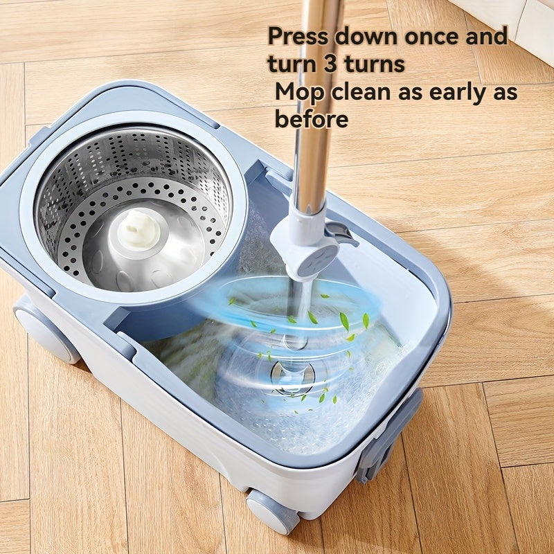 Get your hands on the 1-piece EasyClean Spin Mop and Bucket Set! This set comes with a self-wringing microfiber mop head, a thickened mop head, and centrifugal water dumping. Perfect for use in the living room, bedroom, bathroom, toilet, and kitchen.