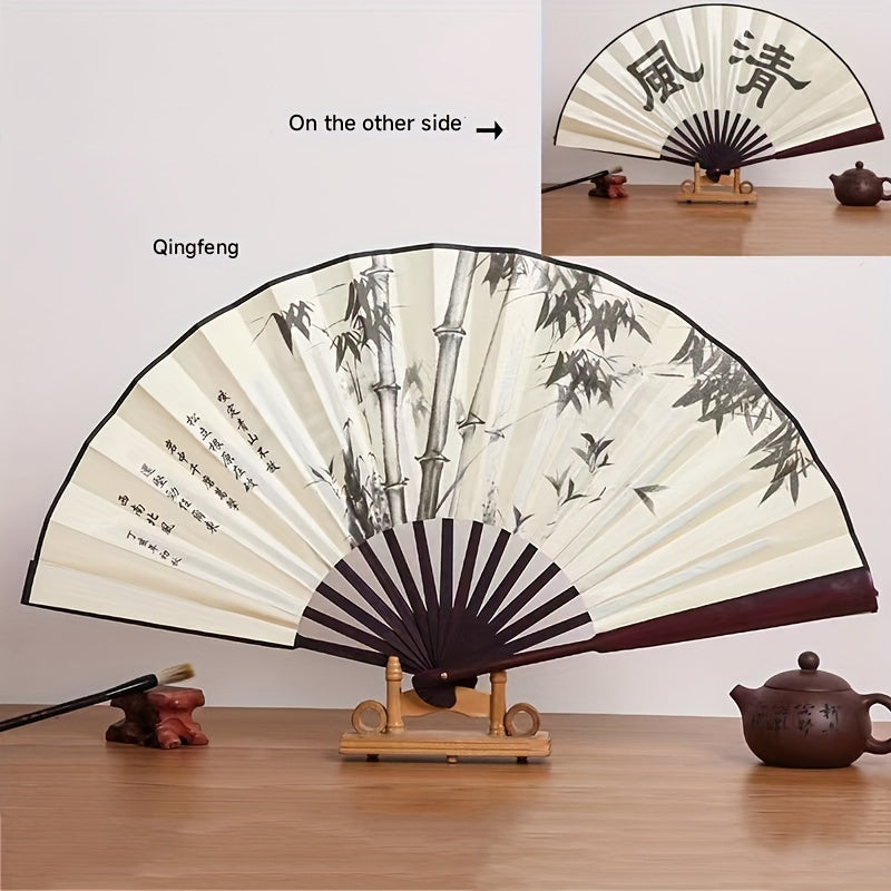 Beautiful 10-inch Bamboo Folding Fan featuring a Dual-Sided Silk Design - Inspired by Traditional Chinese Style, Ideal for Women's Fashion Accessory, Generous Size, Luxurious Silk Material