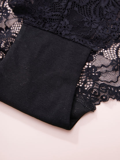 Three high rise, soft and breathable lace briefs for women's lingerie and underwear.