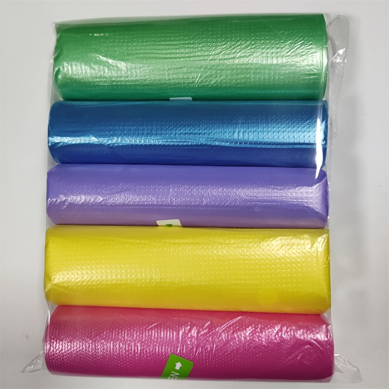 Get a great deal with our Value Pack of 5 rolls containing 100 colorful disposable small garbage bags. These plastic bags are perfect for lining indoor garbage cans in commercial offices, bedrooms, bathrooms, and restaurants. They are odorless and can