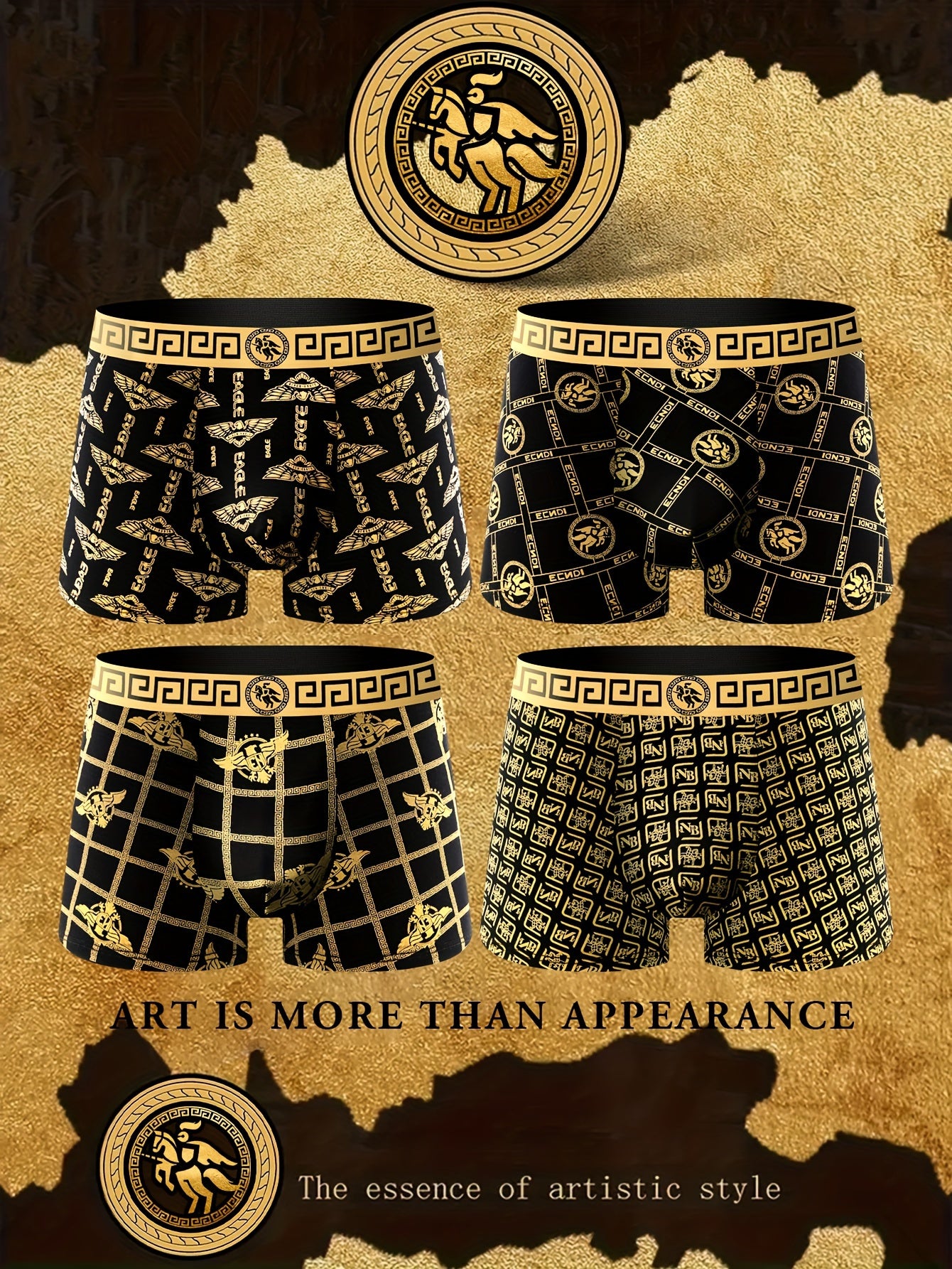 4 pairs of stylish and uniquely printed men's boxer shorts, suitable for sports and casual wear, featuring breathable, soft, and comfortable fabric.