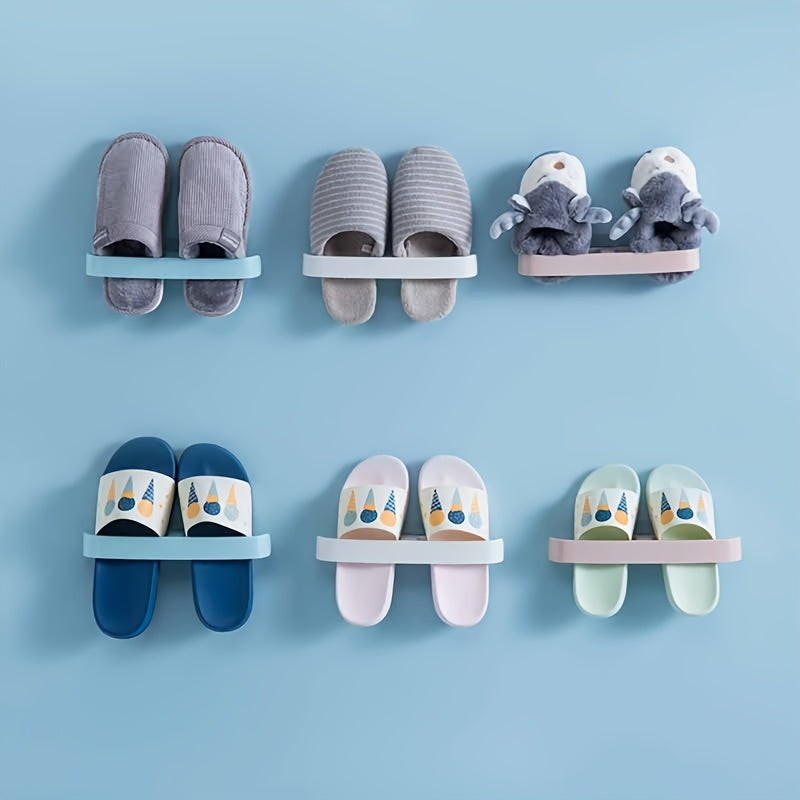 Wall-mounted shoe rack for household use with no need for drilling, suitable for slippers, cotton shoes, and towels in the bathroom, bedroom, living room, or toilet. Multifunctional self-adhesive storage rack for simple storage.