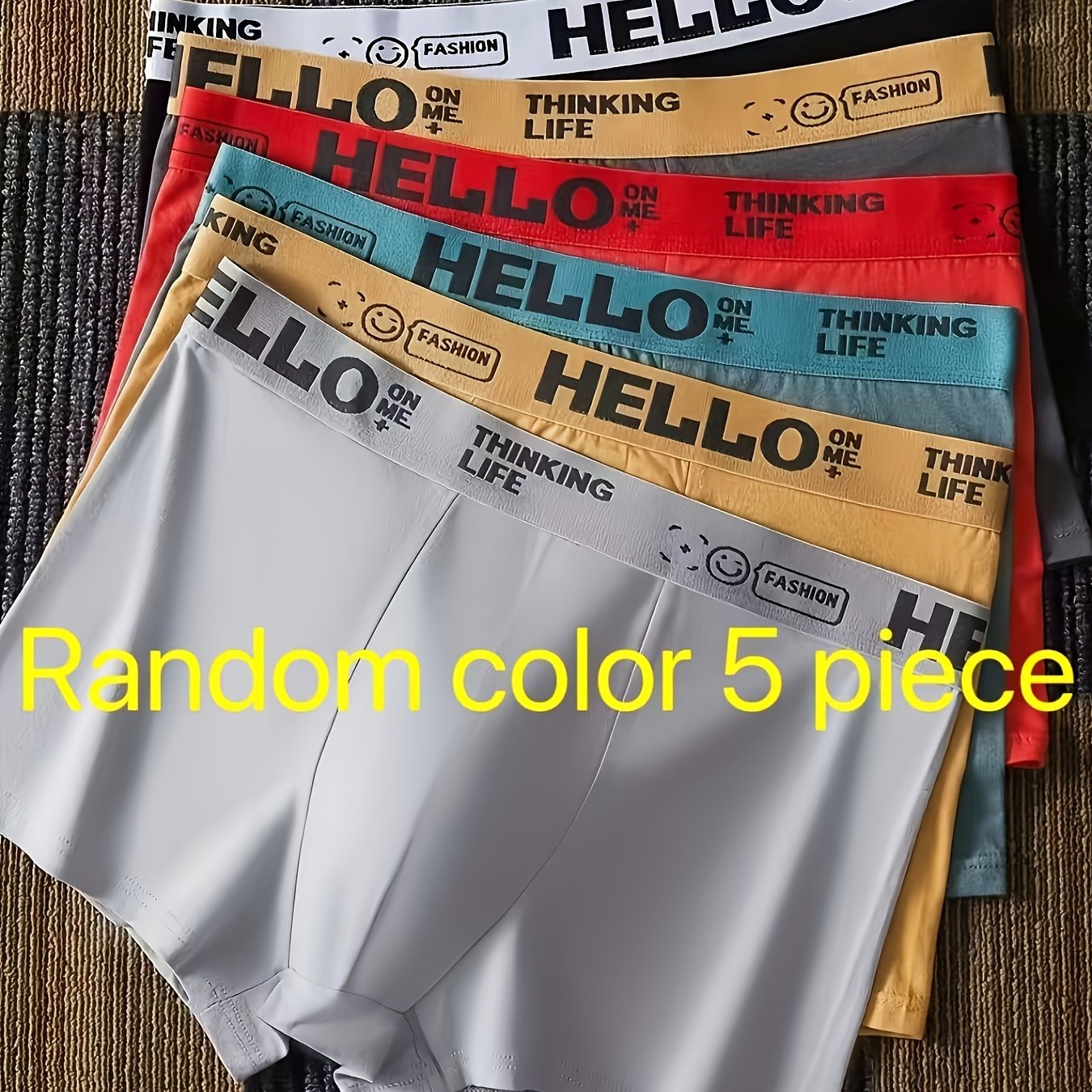 Random fashion men's cotton boxer briefs in 1/3/5pcs, solid color and breathable design for daily wear.