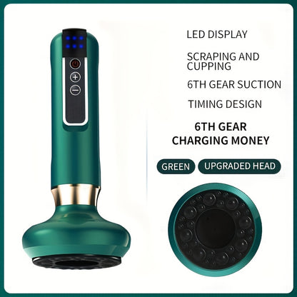 Cloud Prime Electric Vacuum Cupping Massager with 6/12 levels, USB rechargeable with 1800mAh battery. Available in White, Green, Gray.