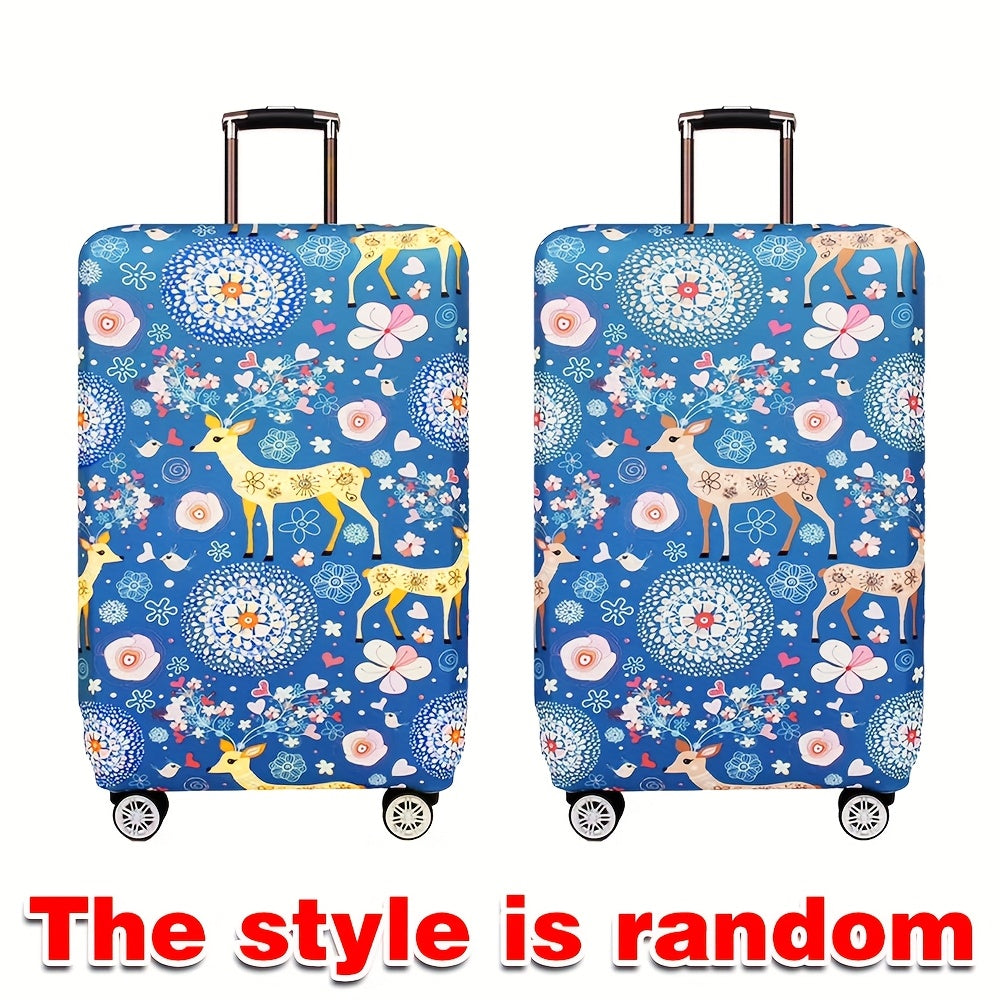 Cartoon patterned elastic luggage cover for travel suitcase or trolley duffle case.