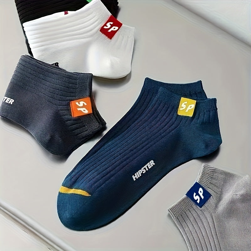 5 pairs of "SP" printed fashion sports socks, comfortable and low-cut for both men and women.