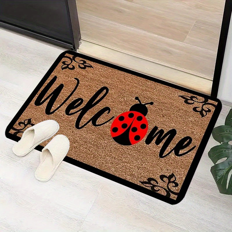 Welcome your guests with the cute Ladybug Print Door Mat, featuring a 1.1cm thickness for non-slip durability. Made from machine washable, stain-resistant polyester fiber, this entryway rug is perfect for the kitchen, living room, foyer, balcony, or