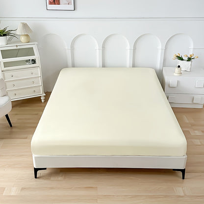 Single piece solid color fitted sheet with brushed finish, anti-slip design, and dustproof feature, ideal for Simmons mattresses.