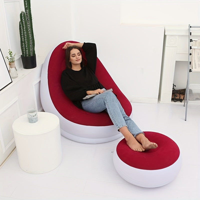 Get 2 Inflatable Leisure Sofa Chairs with Footstools for Outdoor Relaxation. This Folding Lounge Chair Sofa is perfect for outdoor use and can be easily stored and inflated. Optional Air Pump Package available.