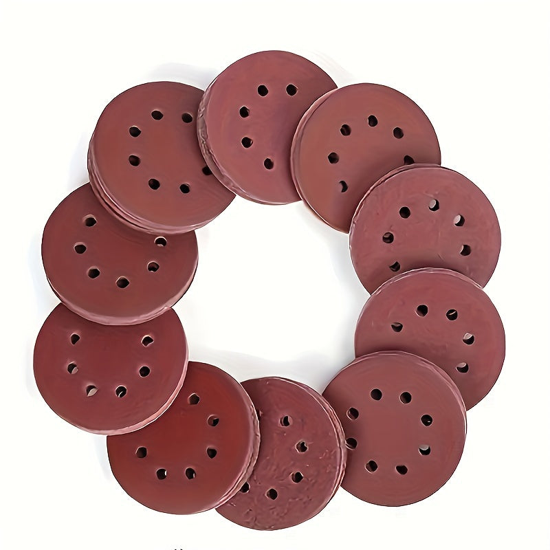 100 5-inch 125mm circular sandpaper with 8 holes, hook and ring system, used for polishing.