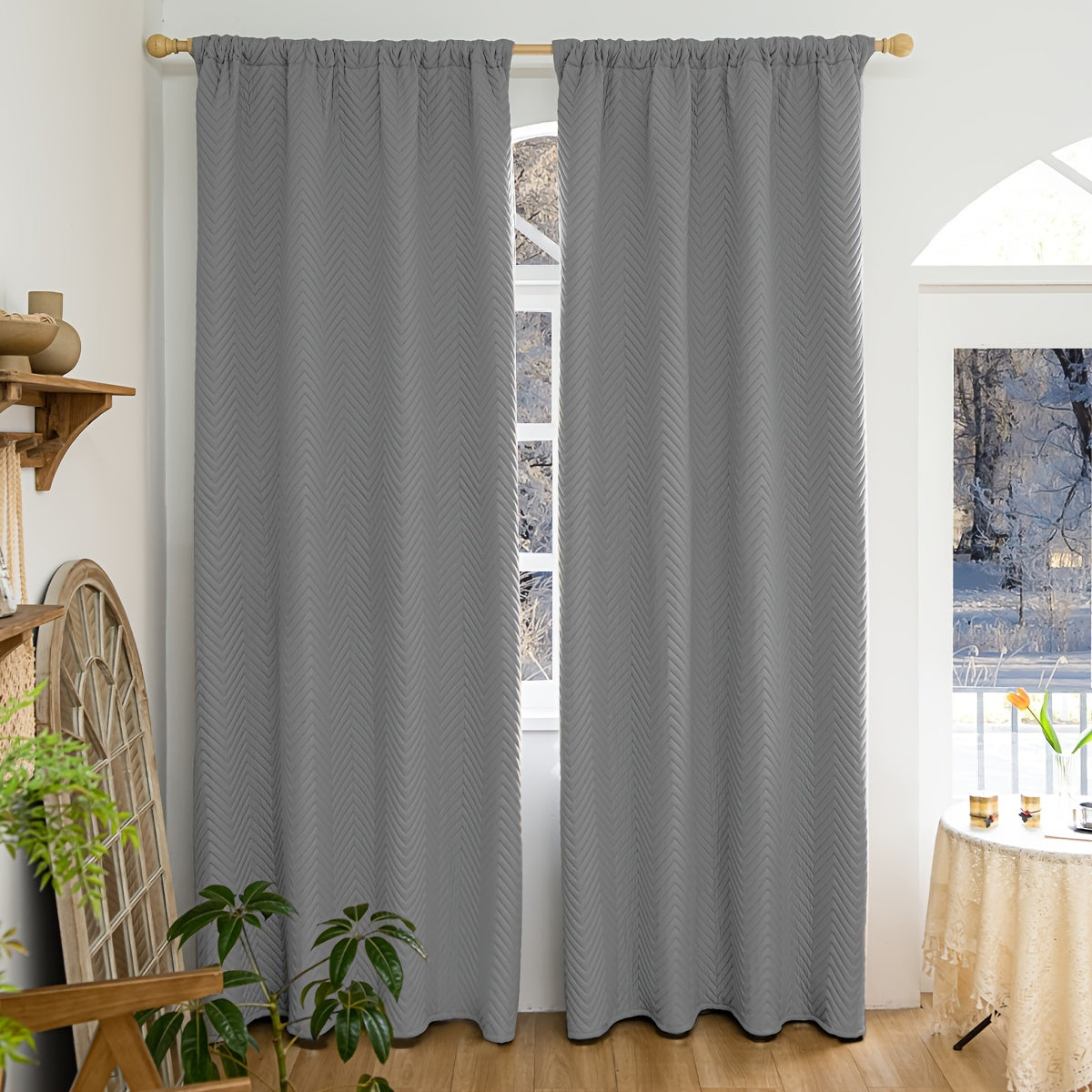 Stay warm and cozy this winter with our 2-piece set of thick curtains. These soundproof and windproof blackout drapes feature a stylish geometric twill weave and are made from 100% polyester. They are designed with a rod pocket and can also be hung using