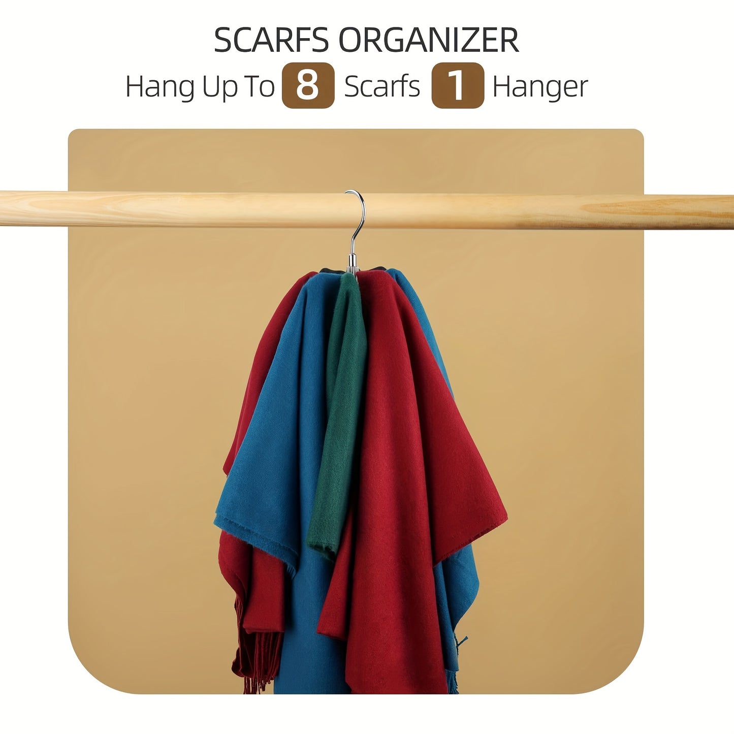 Large capacity belt storage hanger with rotating hooks for ties, bras, socks, underwear, and vest. Made of stainless steel, suitable for bedroom, bathroom, closet, or wardrobe organization.