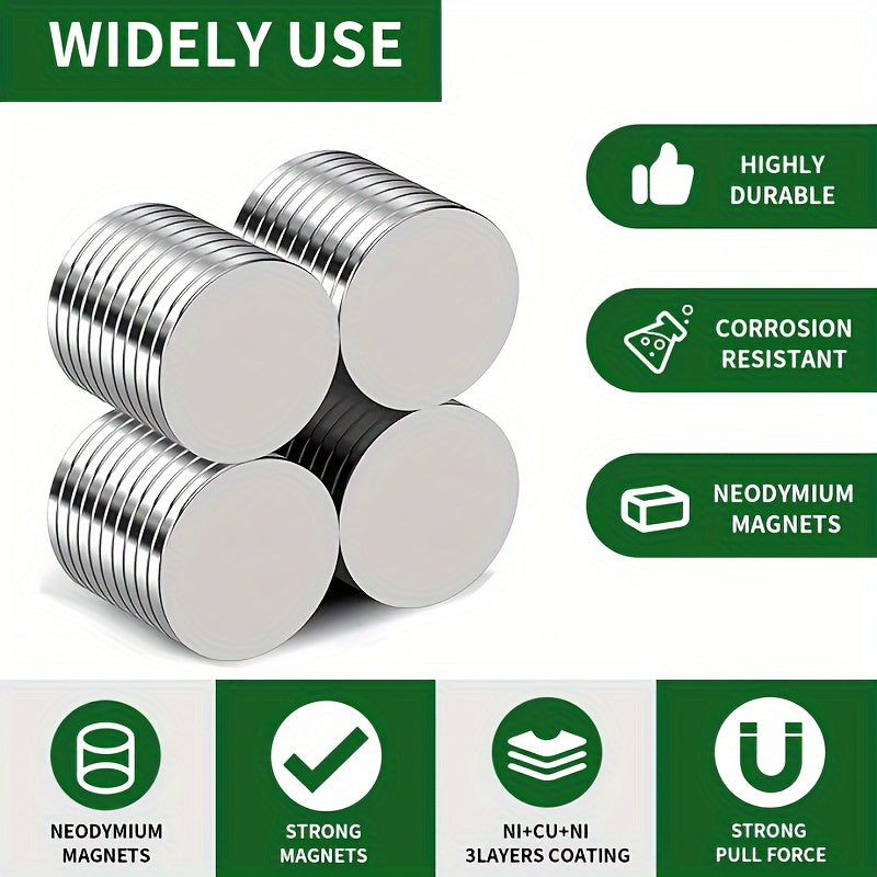 40 Neodymium Magnets, Metal Construction, Powerful Round Disc Magnets, Ideal for a Range of Office Uses.