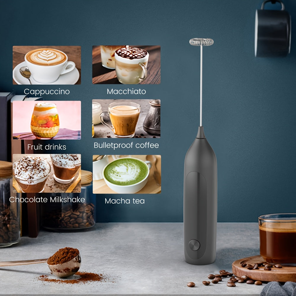 This handheld coffee frother is an electric milk frother that can also be used as a manual foam maker. It is constructed with a combination of metal and plastic materials. Please note that it requires 2 AA batteries (not included) as it is a dry