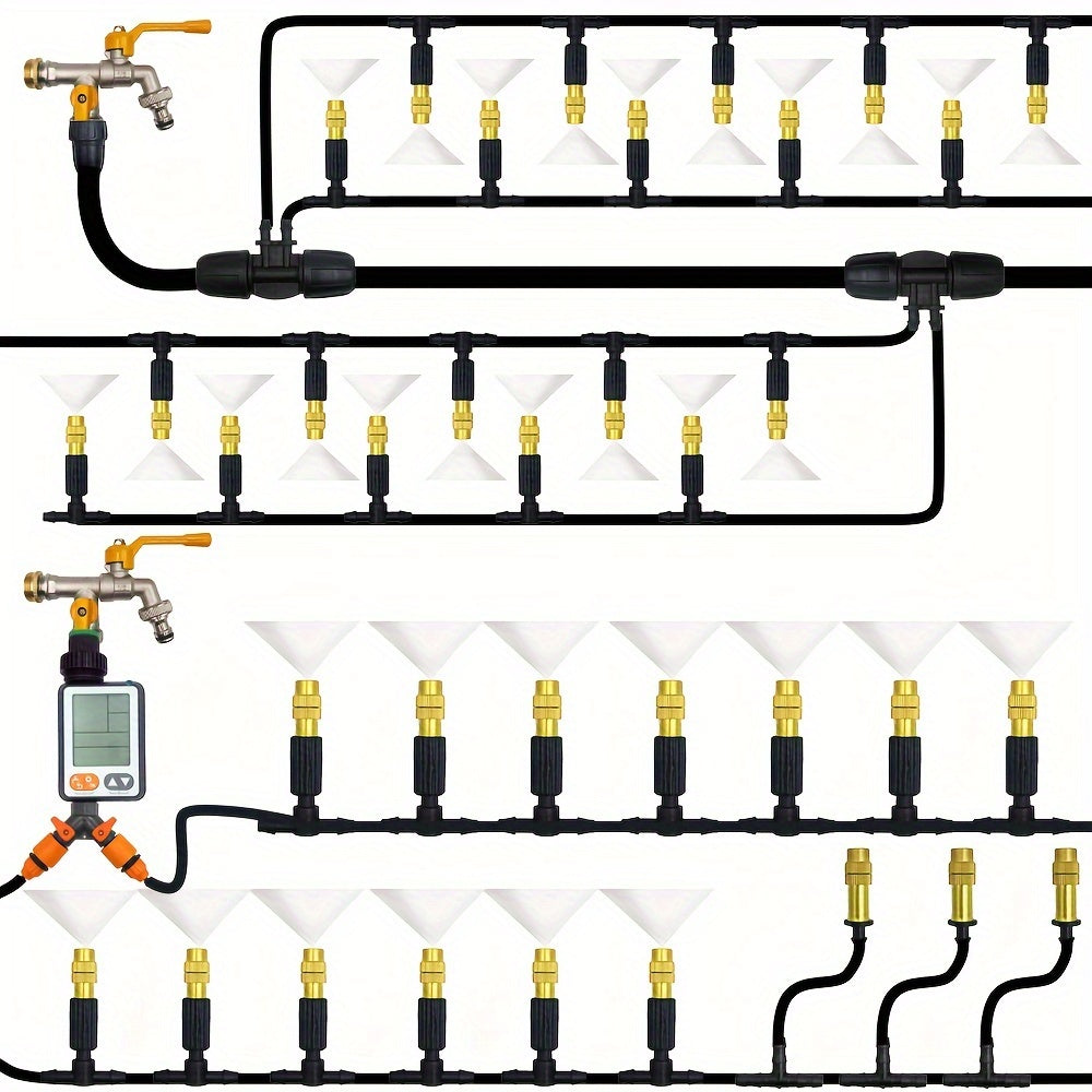 Система охлаждения с распылением на открытом воздухе с латунными распыляющими насадками для орошения и полива сада, подходит для патио или теплицы.